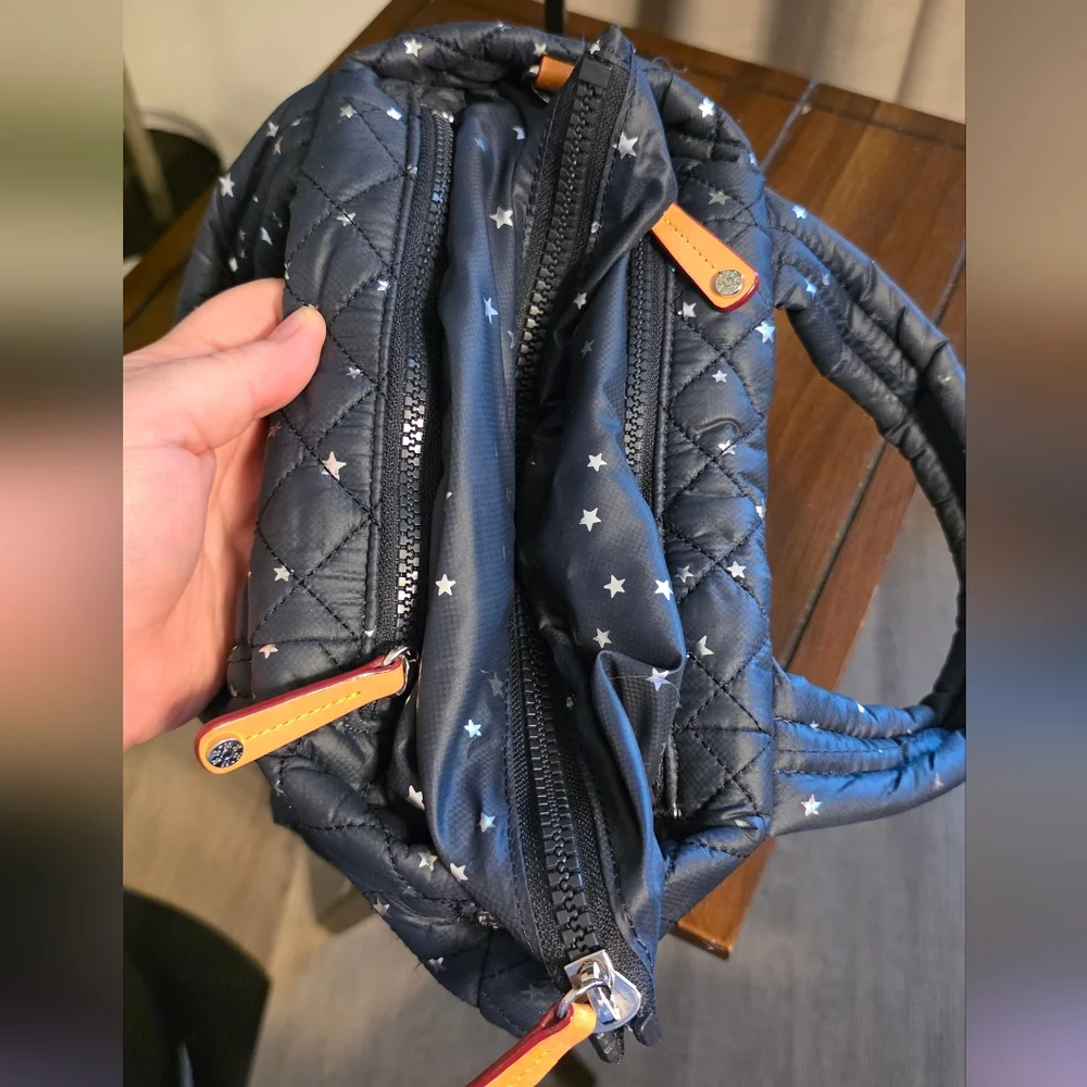 MZ WALLACE Mini Metro Tote Deluxe Navy Star Quilted